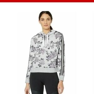 Calvin Klein Performance Gray Crop Floral Lightweight Hooded Sweatshirt Large